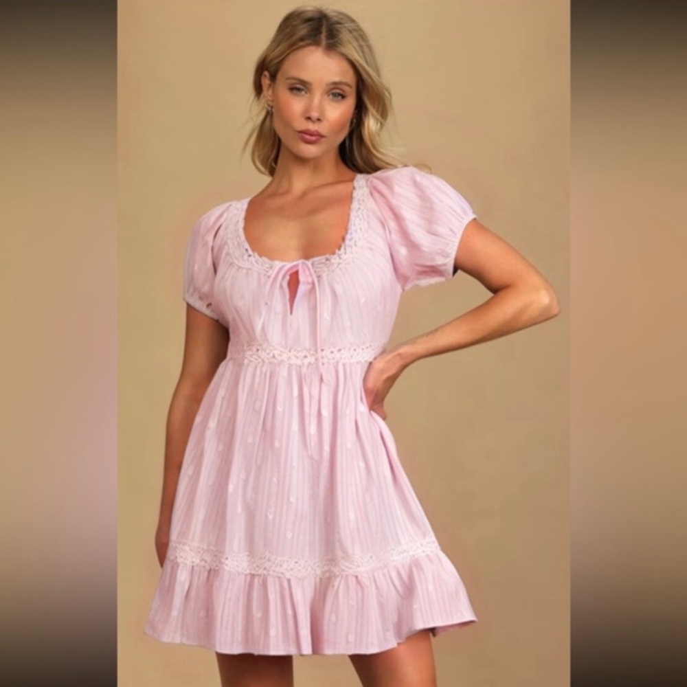 Lulu's Light Pink Puff Sleeve Babydoll Mini Dress
